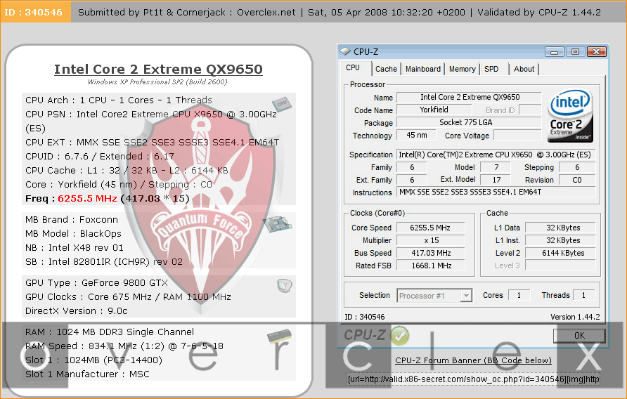 000000069451hw3 - Recorde de overclock do Core 2 Extreme QX9650: 6.255 MHz