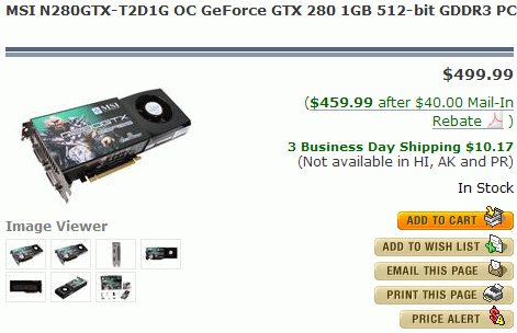 newegg 02 - GeForce GTX 280 já é vendida a US$ 499