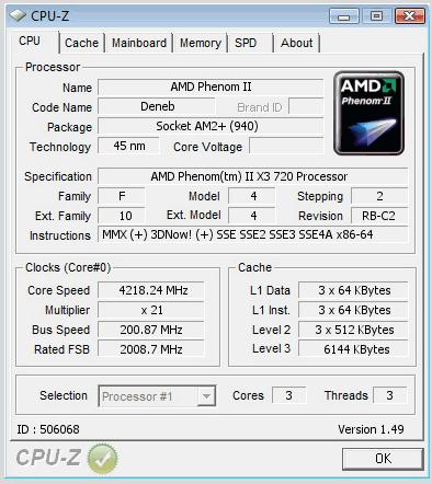 overcl - Phenom X3 720 @ 4,2GHz via air cooler