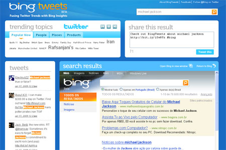 bingtwitts 20090717122901 - Serviço reúne busca de Bing ao Twitter