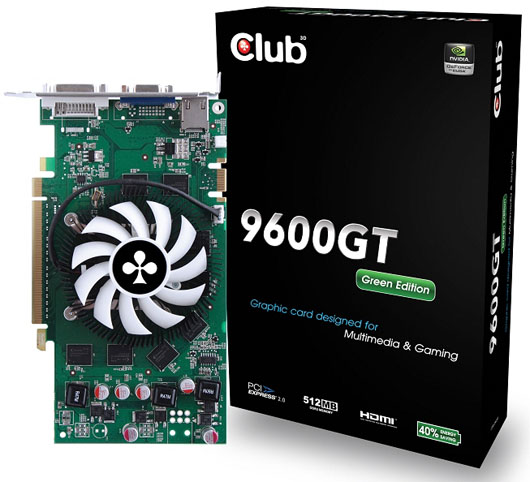 Club3D 9600 GT Green Edition 01 - Nova linha eficiente NVIDIA GeForce de Clube 3D.