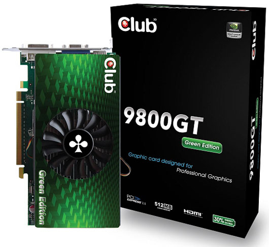 Club3D 9800 GT Green Edition 01 - Nova linha eficiente NVIDIA GeForce de Clube 3D.