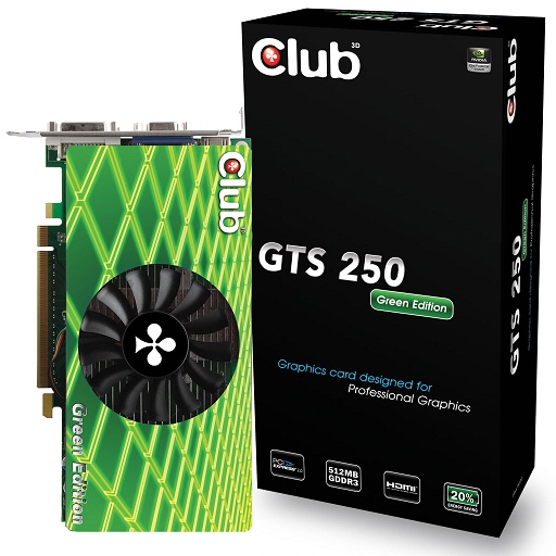 Club3D GTS 250 Green Edition 01 - Nova linha eficiente NVIDIA GeForce de Clube 3D.