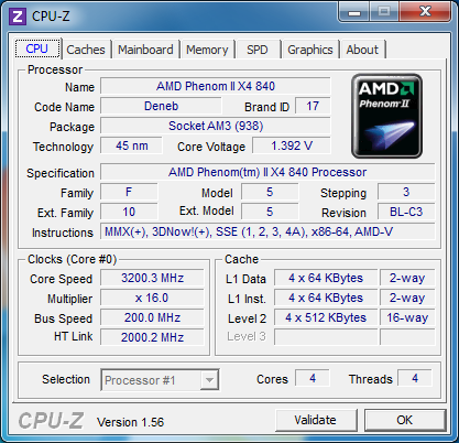 cpuz review amd phenom II x4 840 - Review Phenom II X4 840