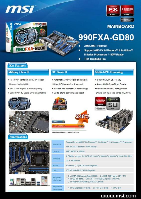 msi990fxa gd80specs01 - MSI lança sua placa para AM3+