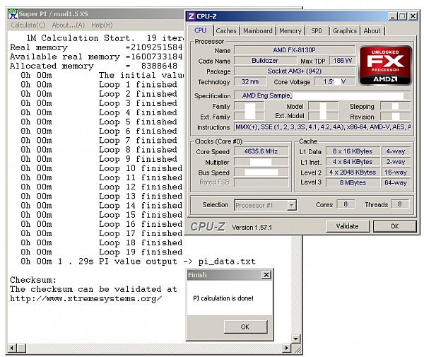 BulldozerSuperPi - AMD Bulldozer de 8 núcleos overclockeado a 4,63 GHz