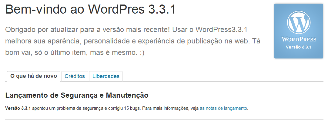 wordpress 3 1 1 - Atualização de segurança no WordPress 3.3.1