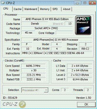 551629 - Phenom II X4 overclockeado a 6.696 MHz